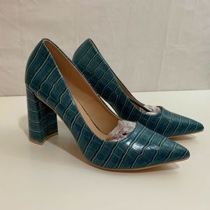 ASOS Glamorous Women New Wide Fit Exclusive Block Platform Heels BlueCroc Sz 7